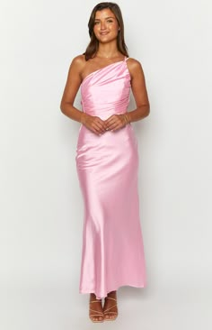 Pink Maxi Dress

How to Style:
Pretty in pink! Dress yourself up in this gorgeous satin () pink maxi with nude heels () and gold dainty jewellery (). Elevate the look with a small shoulder bag () to tie it all together!

Features:
  
 * Maxi Length 
 * Invisible side zip (left side) 
 * One shoulder style 
 * Lined 
 * Ruching upper around bust 
 * Satin Material