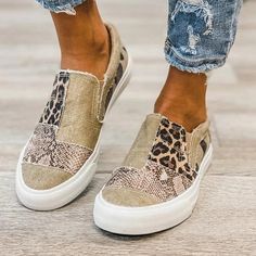 Pieced raw edge animal print canvas slip-on shoe Elasticized insets Cushioned footbed Designer Wedges, Large Size Womens Shoes, Gladiator Shoes, Luxury Shoes Women, Canvas Loafers, Canvas Slip On Shoes, Sporty Casual, Luxury Sneakers, Canvas Shoes Women