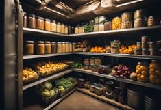 an open pantry filled with lots of different types of fruits and vegtables