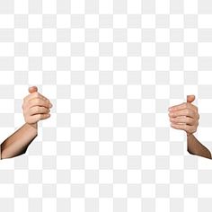 two people holding up their hands in front of a white background, with one pointing at the