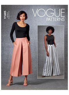 "Sewing Pattern for MISSES' PANTS A NEW, UNCUT PATTERN Vogue Pattern Original Sewing Rating: EASY PATTERN DETAILS: Pants have waistband, front pleats, side pockets, back zipper and length variations. Size Combinations: A5(6-8-10-12-14), E5(14-16-18-20-22) FABRIC SUGGESTIONS: FABRICS: Tropical Wool, Linen Blends, Lt. Wt. Denim, Wool Crepe. NOTIONS: One 9\" (23 cm) Zipper, One Hook and Eye. PATTERN SIZES AVAILABLE: Misses Sizes: 6 to 14 or Misses Sizes: 14 to 22 Please choose your Pattern Size Ran Pola Jumpsuit, Blouse Peplum, Pants Sewing Pattern, Womens Wide Leg Pants, Vogue Sewing, Vogue Sewing Patterns, Vogue Pattern, Jumpsuit Pattern, Classic Pants