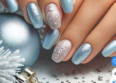 Christmas Nails Blue, Simple Christmas Nails, Blue Christmas Nails, Fancy Nail Art, Holiday Nail Designs, Christmas Nails Easy, Christmas Gel Nails, Spring Nail Designs, Blue Nail Designs