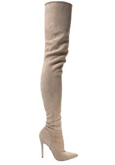 Elegant Socks, Billionaire Luxury, High Boots Outfit, Thigh High Suede Boots, Leather Thigh High Boots, Taupe Leather, Designer High Heels, Thigh Boot, Fringe Boots