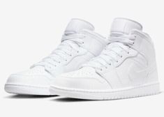 Jordan 1 Mid Triple White, Jordan 1 Mid Women, Air Jordan Mid, Jordan 1 Mids, Jordan 1 Mid White, Jordan Mid, Jordan Model, Nike Air Jordan 1 Mid, Womens Air Jordans