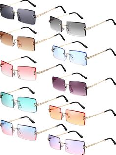 PRICES MAY VARY. Sufficient quantity: there are 10 pairs of rimless rectangle sunglasses in 10 different colors, which are sufficient to meet your daily wearing and replacement needs, you can change your style everyday by wearing different color of frameless sunglasses Wear with comfort: these small vintage sunglasses are made of rein lens and metal frame, which are light in weight and comfortable to wear, skin-friendly and durable, can be worn for a long time without adding much burden to your Sunglasses Rectangle, Frameless Sunglasses, Face Contour, Y2k Sunglasses, Romantic Colors, Face Contouring, Rimless Sunglasses, Square Glasses, 90s Retro