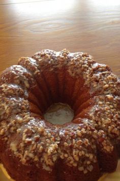 a bundt cake sitting on top of a wooden table