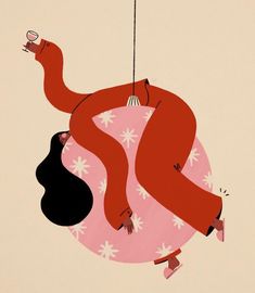 an illustration of a woman hanging from a string