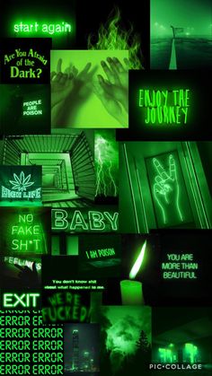 green and black collage with neon lights