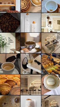 there are many different pictures of coffee and pastries