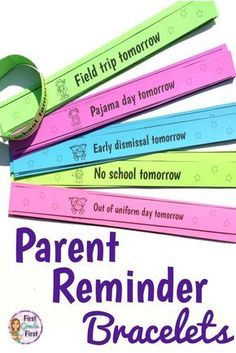 there are five different colored pencils on top of each other with the words parent reminder bracelets