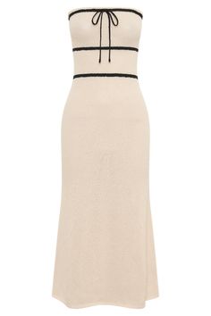 Dawn Strapless Knit Midi Dress - Cream- MESHKI U.S Meshki Outfit, Faux Leather Heels, Knit Midi Dress, Ankle Strap Heels, Cream Dress, Strap Heels, Pretty Dresses