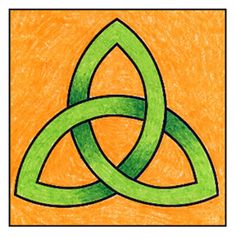 a drawing of two green intertwined circles on an orange background with the word love written below it