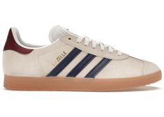 Buy and sell StockX-verified adidas shoes on StockX including the adidas Gazelle Beige Dark Blue Collegiate Burgundy Men's and thousands of other sneakers with price data and release dates. Adidas Gazelle Beige, Adidas Gazelle, Navy Stripes, Retro Outfits, Adidas Shoes, Shoe Collection, Adidas Sneakers, Dates, Classic Style