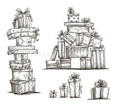 hand drawn presents stacked on top of each other