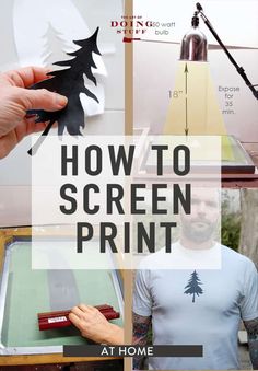 how to screen print at home with the silhouettes of trees and pine trees on it