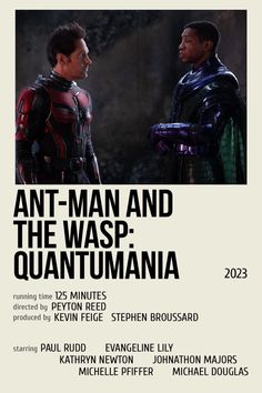 the poster for ant - man and the waspm quantunia shows two men standing next to each other