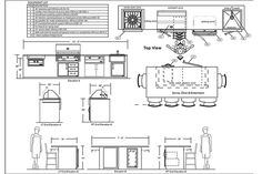 a drawing of a kitchen with various appliances