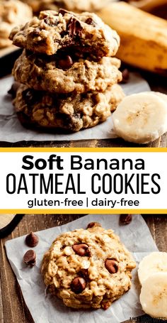 soft banana oatmeal cookies stacked on top of each other