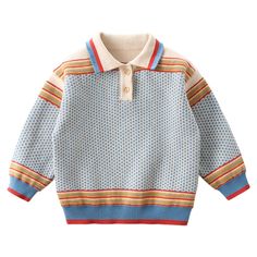 PRICES MAY VARY. Material： The cute pullover sweater for children made with high quality fabric, which is soft, breathable and skin-friendly, comfy to wear, keep your child comfortable wear experience all day. Feature: The lapel collar pullovers feature with cute cartoon knit, long sleeve, ribbed collar, cuff and hem, color blocked, button closure. Cute cartoon sweater for little boys has some strechy to fit most shape. Easy to Match: This boy's polo sweater is easy to pair with jeans, sport or Boys Fall Fashion, Boys Knit Sweaters, Toddler Suits, Toddler Sweater, Boys Knits, Toddler Boy Fashion, Knitted Tops, Boys Sweaters