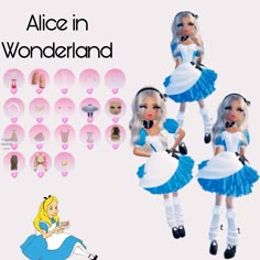 the alice in wonderland doll is wearing blue and white