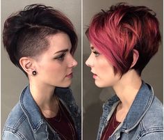 Long Pixie With Shaved Sides, Undercut Assymetrical Pixie, Edgy Pixie Bob Haircut, Pixie Hairstyles Color Ideas, Asymetrical Haircut Edgy Pixie, Dyed Pixie Haircut, Very Short Hair Color Ideas, Pixie Haircolor Ideas, Short Hair Dye Ideas Pixie Cuts