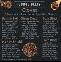 Cloves Protection Spell, Clove Magical Use, Clove Uses Witchcraft, Cloves Benefits Witchcraft, Hoodoo For Beginners, Cloves Spiritual Benefits, Hoodoo Psalms, Witch Learning, Ms Avi