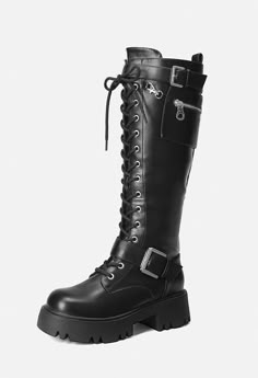 Knee Length Combat Boots, Shoes Boots Combat, Knee High Combat Boots, Edgy Boots, Motorcycle Boot, Cowboy Aesthetic, Goth Boots, Fashion Shoes Boots, Functional Style