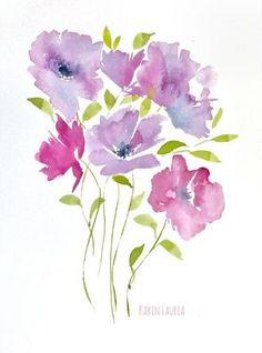 watercolor painting of pink flowers on white paper