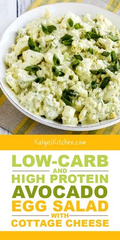 low carb and high protein avocado egg salad with cottage cheese on the side