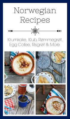 the cover of norwegian recipes, with pictures of different foods and drinks on it's side