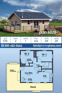 the floor plan for a small house with an attached porch and second level living area