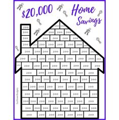 a house with the words $ 20, 000 home savings written in purple on it