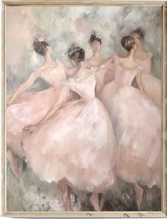 three ballerinas in pink dresses are dancing