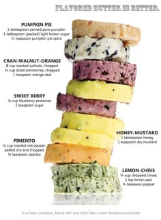 a stack of different types of food on top of each other in front of a white background