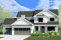 this is an artist's rendering of a two - story house with garages