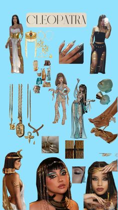 a collage of photos with different women in gold and white outfits, including necklaces