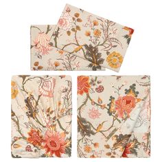 four napkins with floral designs on them