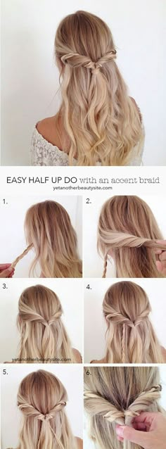 Peinado que te tomará 3 minutos en hacerlo. Para un día tranquilo Updo Bridesmaid, Simple Prom Hair, Long Hair Tutorial, Simple Wedding Hairstyles, Step By Step Hairstyles, Prom Hairstyles For Long Hair, Hairstyles Updo, Half Updo