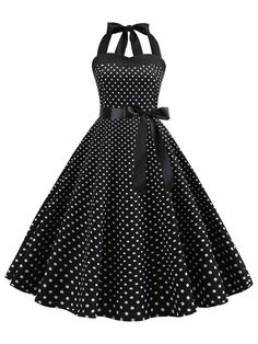 50s Housewife Dress, Best Dress For Girl, Hazbin Oc, Poka Dot Dress, 1950s Inspired Dress, Housewife Dress, Retro Stage, Character Prompts, Polka Dot Bow Tie