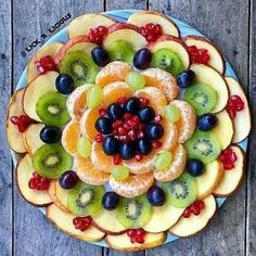 an overhead view of a platter with fruit on it