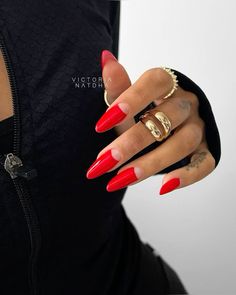 Red Designs Nails, Fire Red Nails, Reverse French Tip, I Love Myself, My Bday, Glam Nails, Oval Nails, Love Myself, Classy Nails