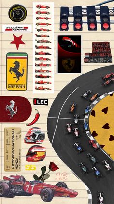 an image of a race track with cars and stickers on it's side