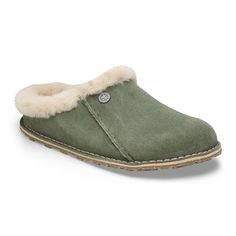 Meet the ultimate slipper - The classic Zermatt is now available in a cozy premium design. This version features a genuine shearling lining and an rubber outer sole making it ideal for lounging indoors & outdoors. All the comfort of a slipper with the BIRKENSTOCK support you've come to know. The upper is made from soft suede. The perfect holiday gift for any BIRKENSTOCK fan. Anatomically shaped cork-latex footbedUpper: suedeFootbed lining: shearlingSole: RubberDetails: decorative stitching; deco Casual Sheepskin Slip-on Clogs, Comfortable Shearling Clogs With Rubber Sole, Birkenstock Shearling, Fall Wedges, Birkenstock Zermatt, Andermatt, Natural Design, Suede Fashion, Strap Wedge