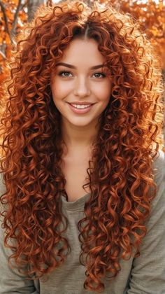 Copper Hair On Curly Hair, Curly Copper Hair Natural Curls, Long Curly Hair Dyed, Copper Red Curly Hair, Curly Red Hairstyles, Curly Copper Hair, Copper Curly Hair, Curly Hair Red, Oil For Dry Hair