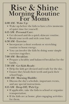 Healthy Mom Routine, Morning Routines For Moms, Mum Morning Routine, Student Mom Schedule, Morning Routine For Moms Who Work, Productive Mom Morning Routine, Single Mom Daily Routine Schedule, Family Routine Ideas, Mommy Morning Routine