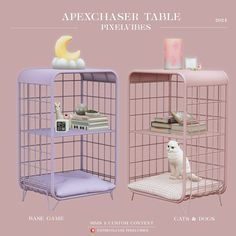 two small cages with cats and books on them