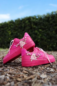 Embroidered Blossom Flower Patch Custom Hot Pink Air Force 1 – solecraftstudio