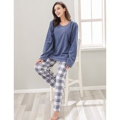 Women's Pajama Set Outfit Long Sleeve PJ Set Latitude Run® Size: L | Latitude Run® Winesburg RH Pajama Set Plaid Women's Printed Comfy Fleece Long Sleep-Lounge Night RHW2857 44.0 W in blue / whitePolyester | Wayfair Fleece Socks, Fluffy Bedding, Lounge Pajamas, Fleece Pajamas, Womens Pyjama Sets, Pajama Set Women, Set Outfit, Long Sleeve Pyjamas, Pj Sets