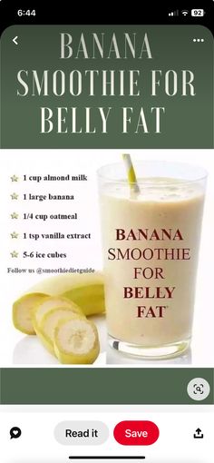 Banana Smoothie For Flat Belly, Fedtforbrændende Mad, Belly Fat Smoothies, Diet Smoothies, Flat Belly Smoothie, Cholesterol Recipes, Resep Smoothie, Smoothie Ideas, Fruit Smoothie Recipes Healthy