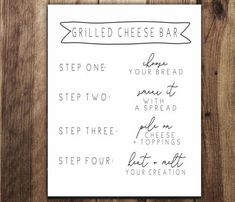 a handwritten recipe for grilled cheese bar